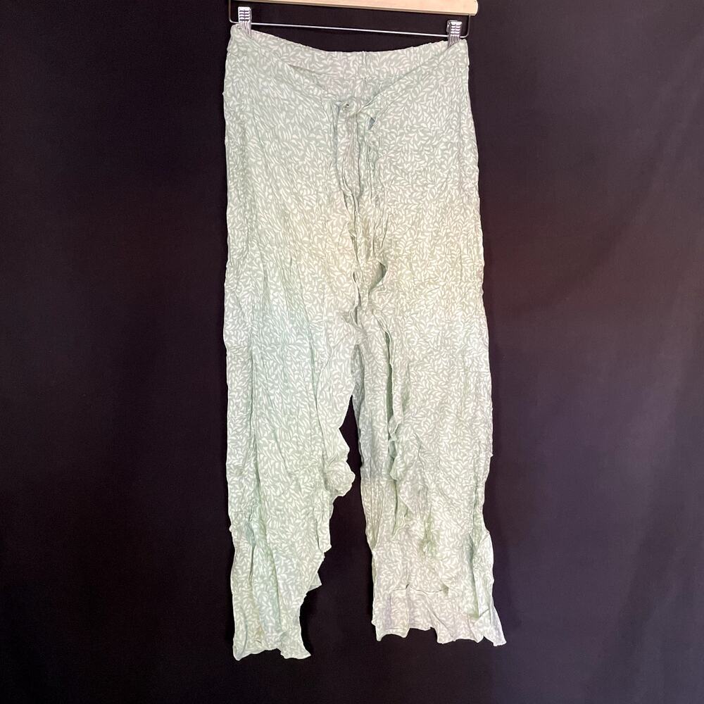 Kiwi & Punch green white leaf design‎ flowy wraparound pants women's size small